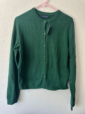GAP Women's Dark Green Crewneck Button-Up Cardigan